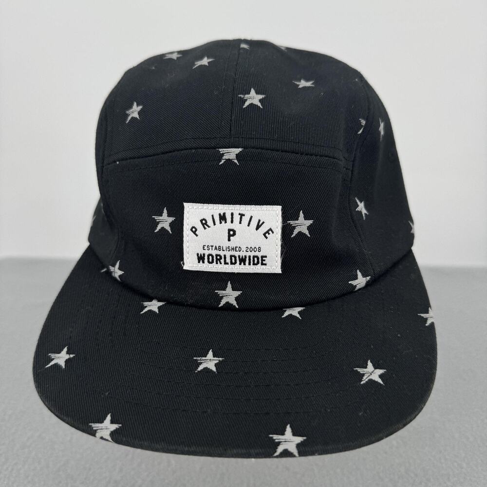 Primitive Apparel Worldwide Black Star Print 5 Panel Strapback Hat Cap